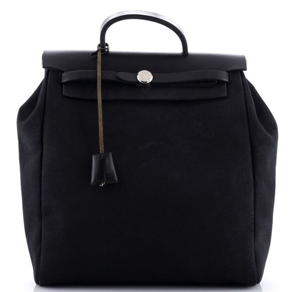 Hermes Herbag A Dos Zip Backpack Toile and Leather Black - Picture 1 of 9